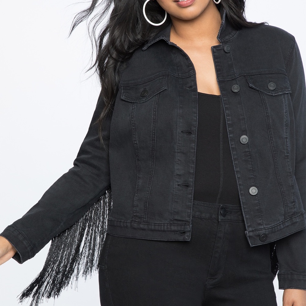 Eloquii black fringe denim jacket 24